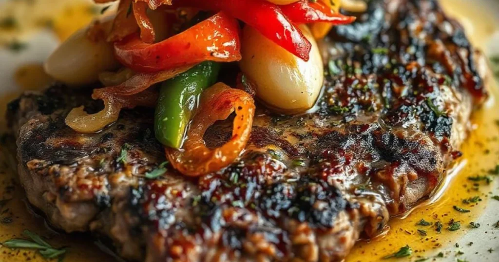 Delicious homemade pepper steak recipe served with bell peppers and a savory sauce.