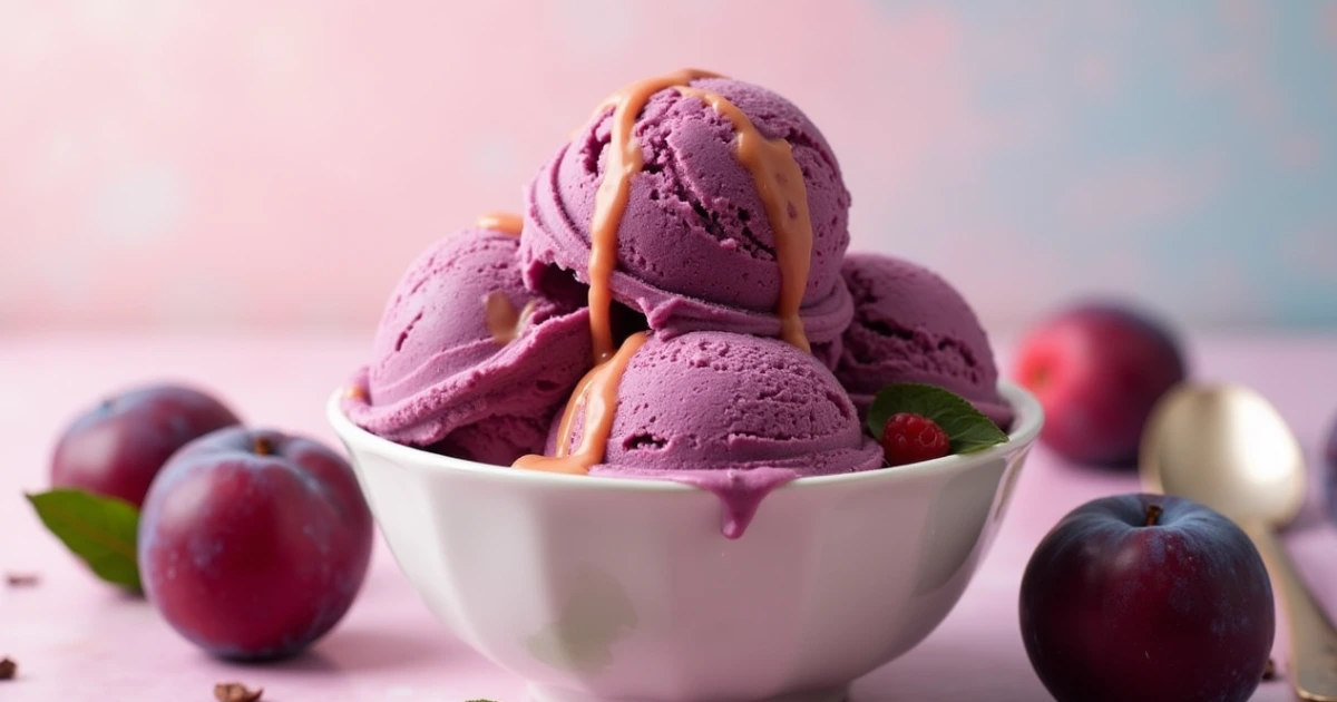 Creamy Plum Ice Cream made with fresh plums and condensed milk, perfect for summer