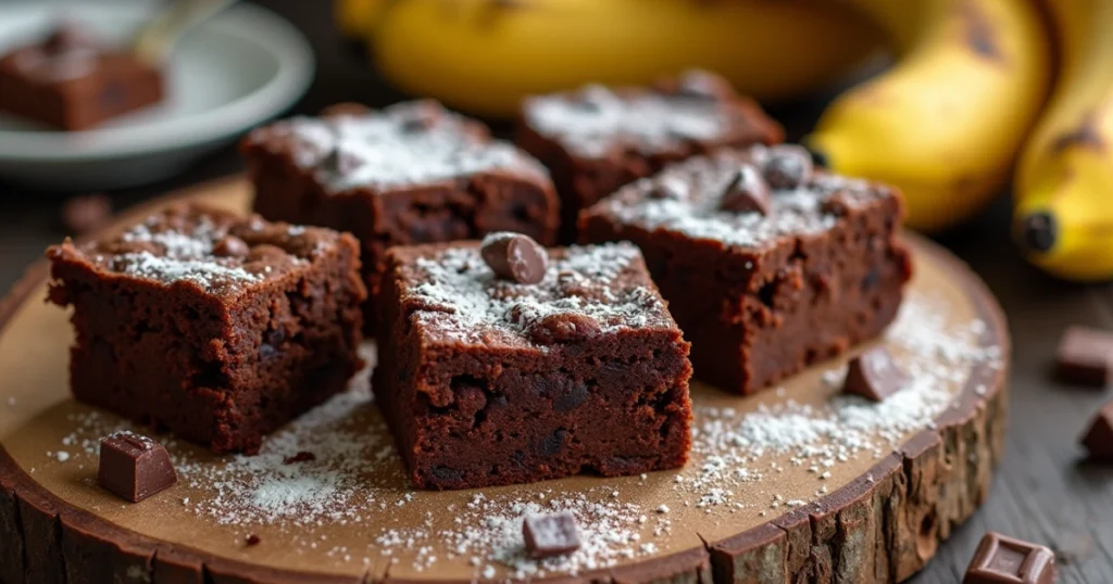 Delicious homemade banana brownies with chocolate chunks 