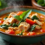 Quick Tuscan chicken soup recipe with spinach and tomatoes