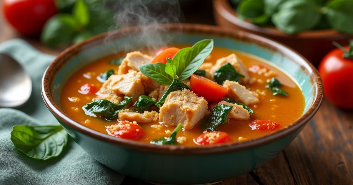 Quick Tuscan chicken soup recipe with spinach and tomatoes