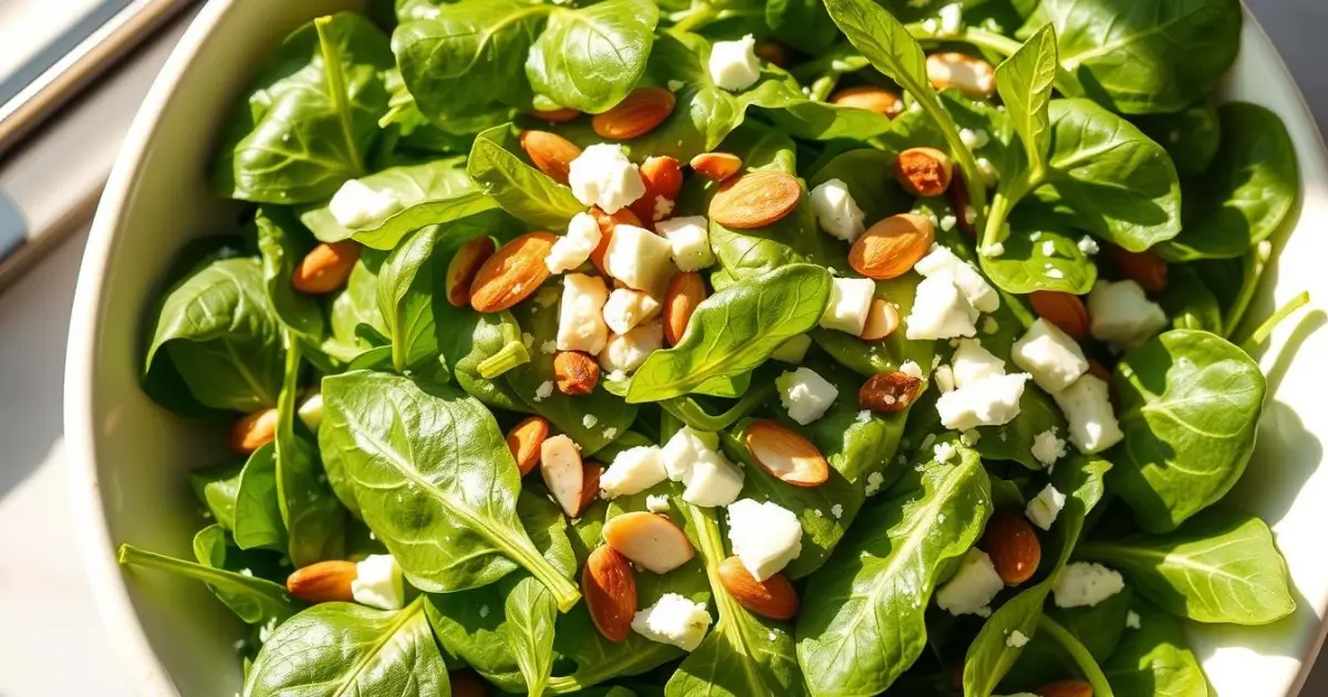 Healthy spinach arugula salad with fresh ingredients